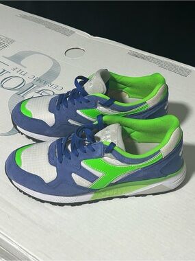 Diadora Kids Blue and Neon Green Sneakers